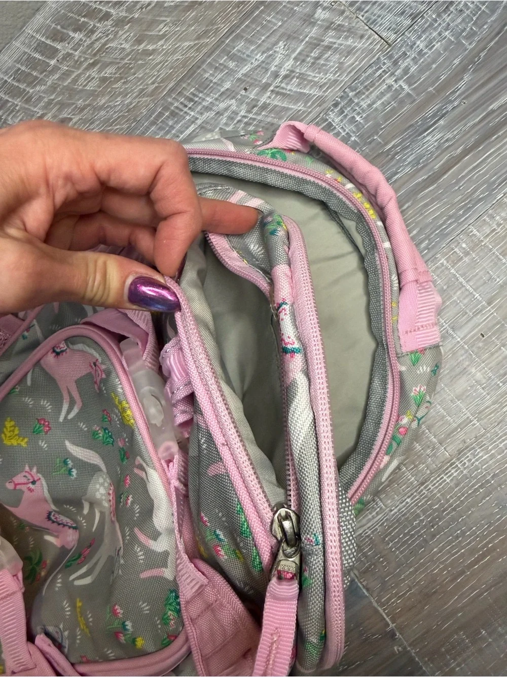 Pottery Barn Mackenzie Pink and Grey Horse / Unicorn Print Pink Backpack